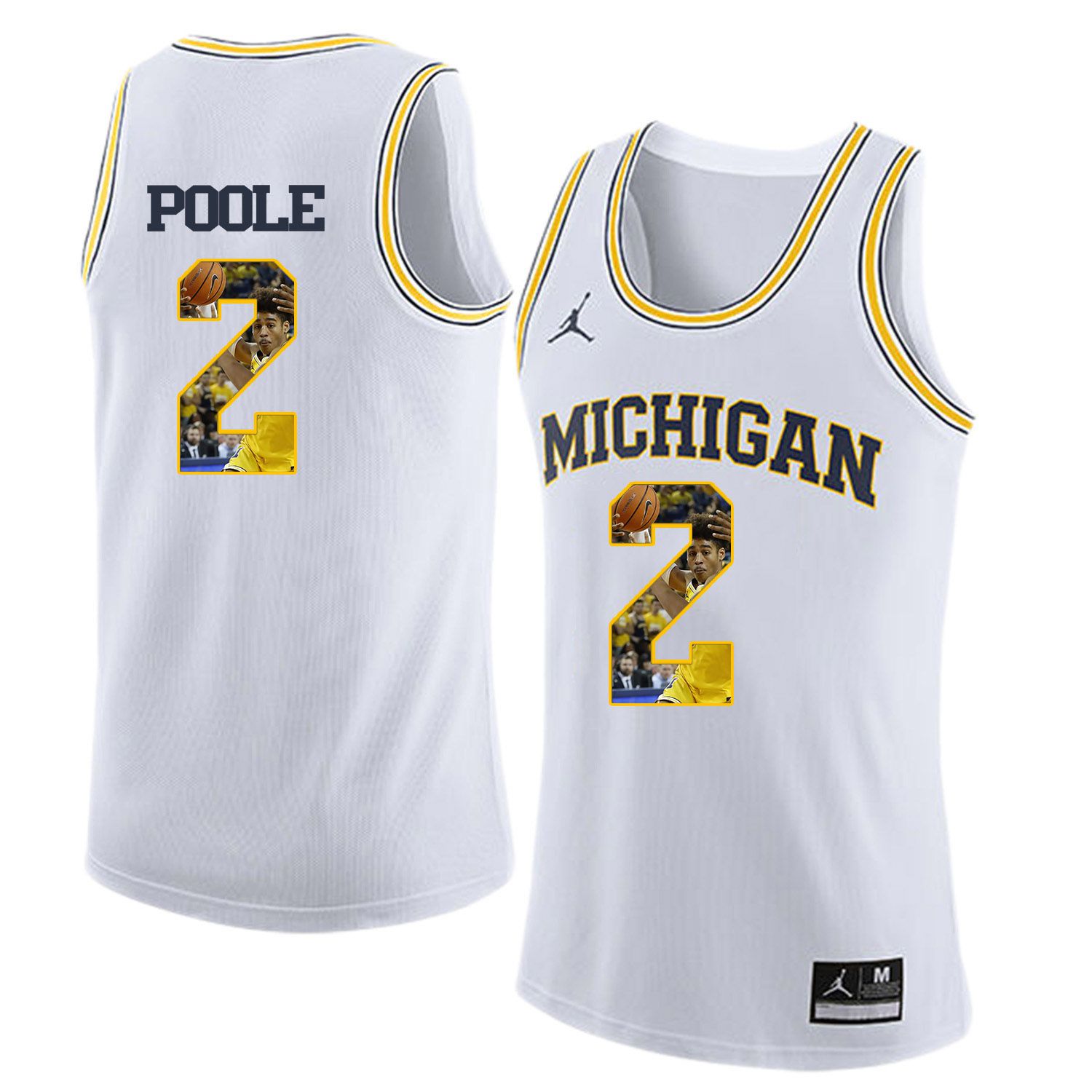 Men Jordan University of Michigan Basketball White #2 Poole Fashion Edition Customized NCAA Jerseys->customized ncaa jersey->Custom Jersey